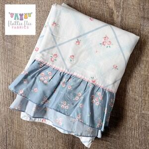 Vintage Full Size Flat Sheet with blue ruffle cottagecore shabby chic